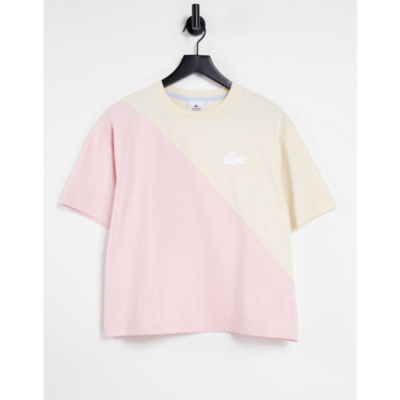 Donna  Lacoste - T-shirt rosa e crema a motivo combinato
