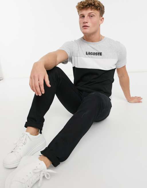 Lacoste t shirt with colour block and chest logo in black ASOS