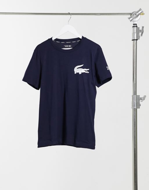 Lacoste T Shirt With Contrast Croc Logo In Navy Faoswalim