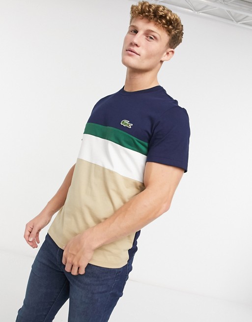 Lacoste t-shirt with croc in colour block navy