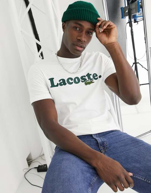 Lacoste t-shirt with large chest logo an croc in white