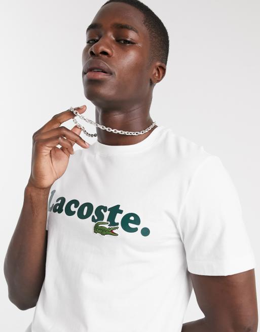 Lacoste t-shirt with large chest logo an croc in white