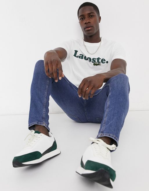 Lacoste t-shirt with large chest logo an croc in white