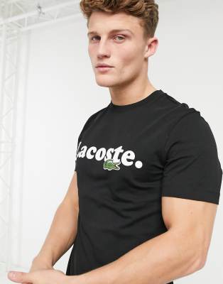 Lacoste t shirt with large chest logo and croc in black