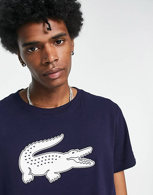 Lacoste t-shirt with large croc in navy | ASOS