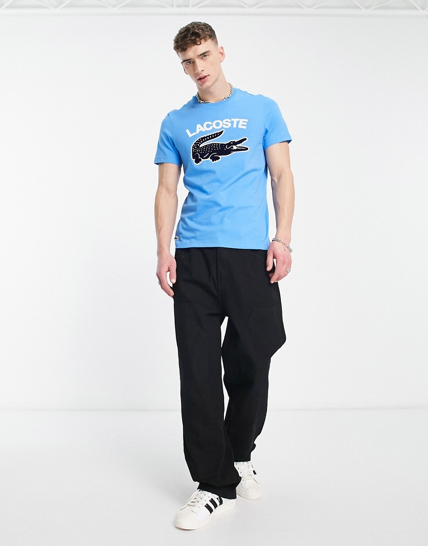 lacoste t-shirt with large logo and croc in blue