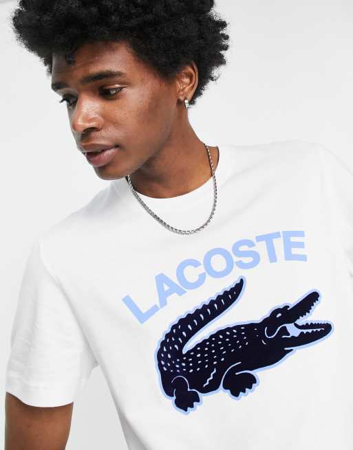 Lacoste t shirt with large logo and croc in white ASOS