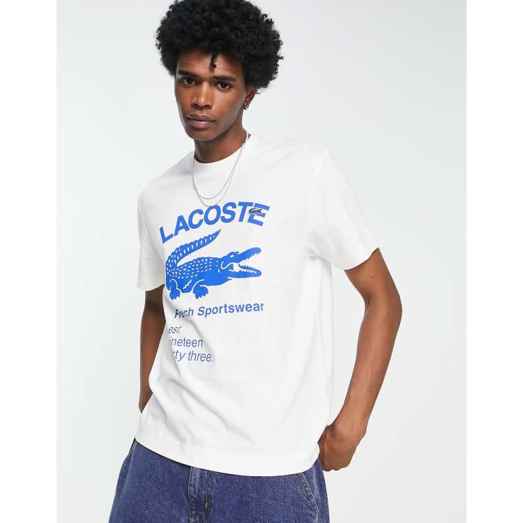 Lacoste t shirt with large logo and croc in white