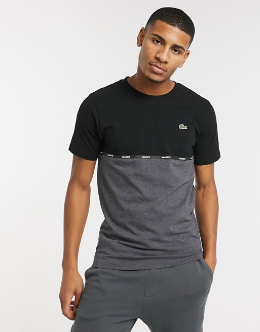 Lacoste taped panel t-shirt in black/ grey