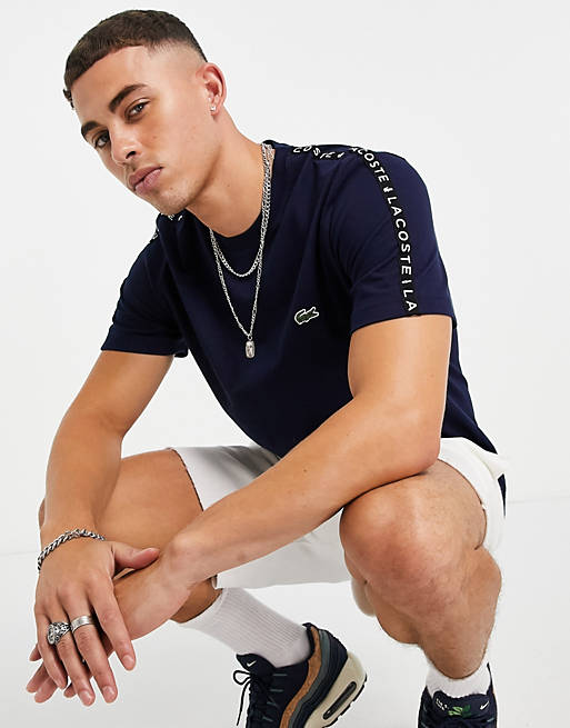  Lacoste taped sleeve t-shirt in navy 