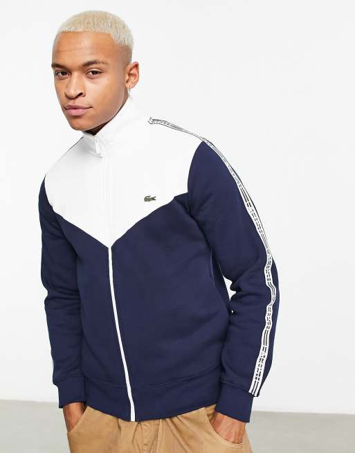 Lacoste colour block cheap sleeve zip through hoodie