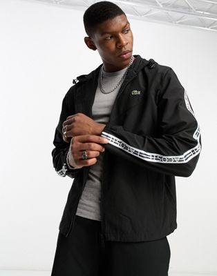 Lacoste tapped zip through hooded jacket in black