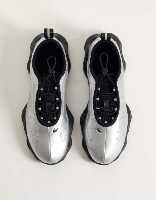 Lacoste Tennis ballerina trainers in silver metallic , 2 of 5