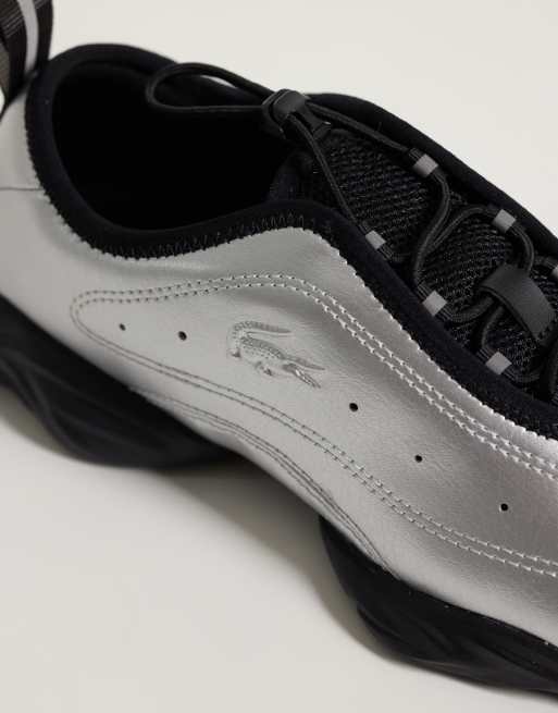 Lacoste Tennis ballerina trainers in silver metallic , 3 of 5