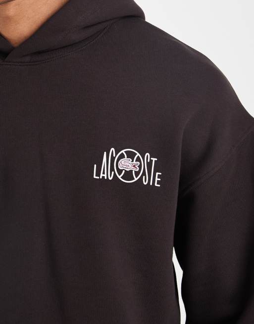 Lacoste - Tennis - Felpa con cappuccio marrone con grafica sul retro, 5 di 5