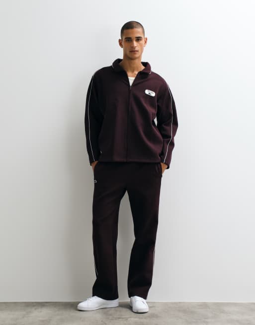 Lacoste tennis heritage badge accent zip up pique sweatshirt in burgundy, 4 of 5