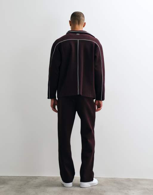 Lacoste tennis heritage piped sweatpants in burgundy, 5 of 5