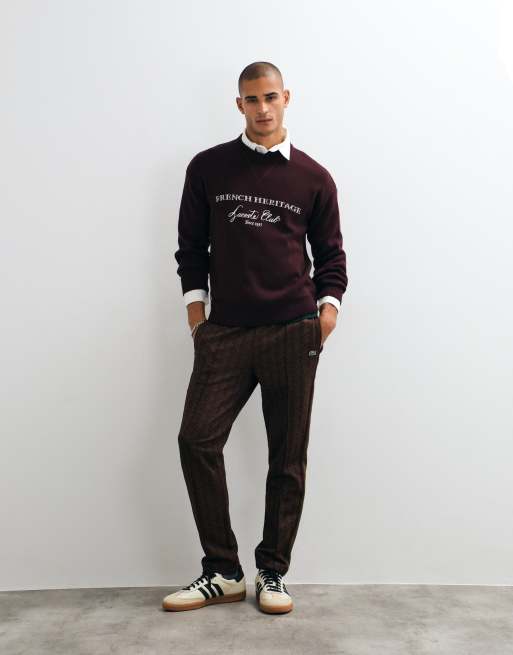 Lacoste Tennis Heritage Pullover mit Rückengrafik, Jacquard und Wollmix, Rundhalsausschnitt, burgunderrot, 2 von 5