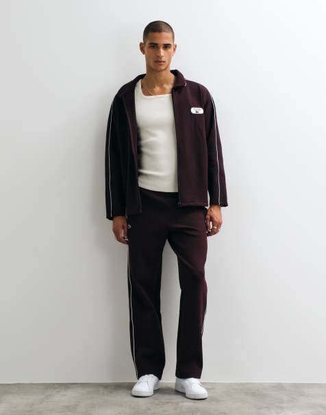 Lacoste tennis heritage sweatpants met bies in bordeauxrood - view 1