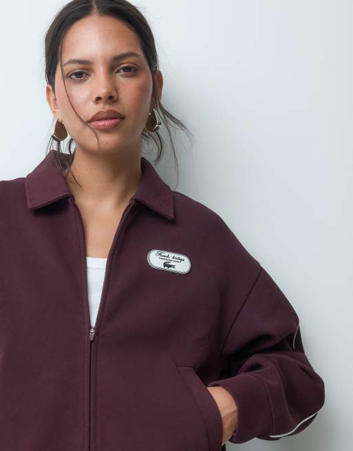 Lacoste tennis heritage sweatshirt met badge-accent, stretch en rits in bordeauxrood, 3 van 5