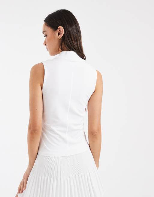 Lacoste Tennis Performance sleeveless 1/4 zip logo polo top in white, 3 of 4