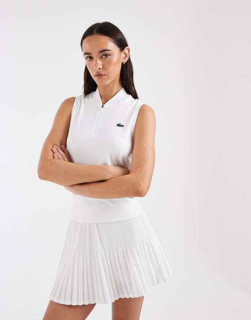 Lacoste Tennis Performance sleeveless 1/4 zip logo polo top in white, 4 of 4