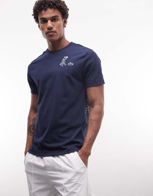 Lacoste – Tennis Performance Technical – Marinblå jersey med grafisk logga och tryck baktill, 3 av 5