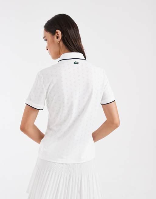 Lacoste Tennis Performance technical short sleeve slim logo polo shirt in white, 3 of 4