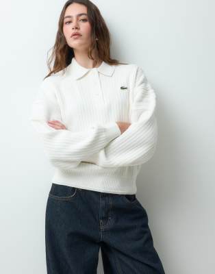 Lacoste Texture Detail Cotton Knit Polo In White