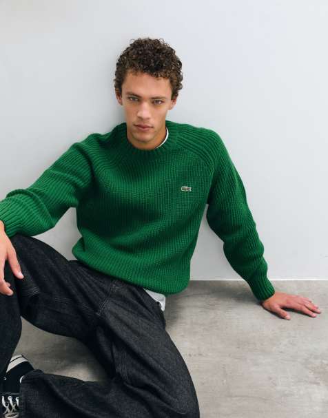 Lacoste thick rib knit jumper in green - view 1