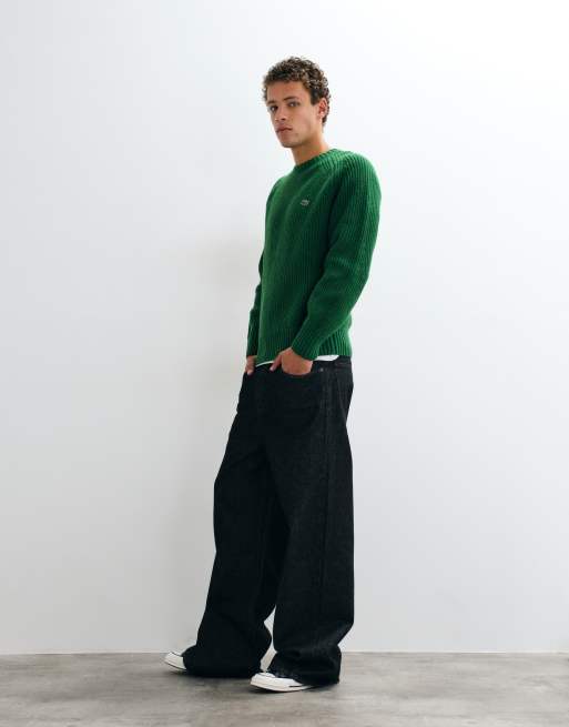 Lacoste thick rib knit jumper in green, 2 of 5