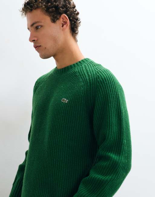 Lacoste thick rib knit jumper in green, 3 of 5