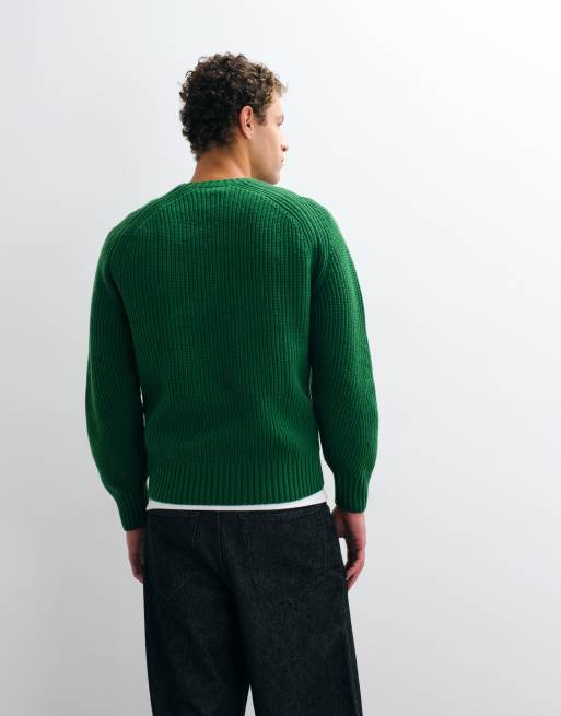 Lacoste thick rib knit jumper in green, 4 of 5