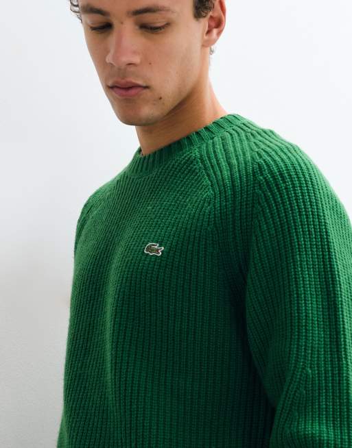 Lacoste thick rib knit jumper in green, 5 of 5