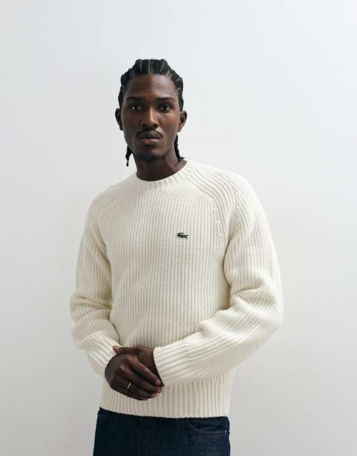 Lacoste thick rib knit jumper in white, 2 of 5