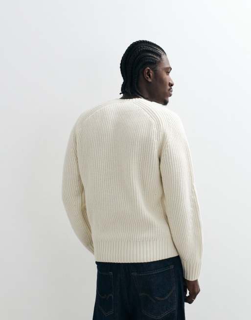 Lacoste thick rib knit jumper in white, 5 of 5