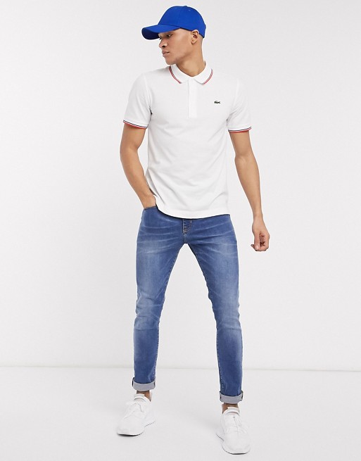 Lacoste tipped polo in white