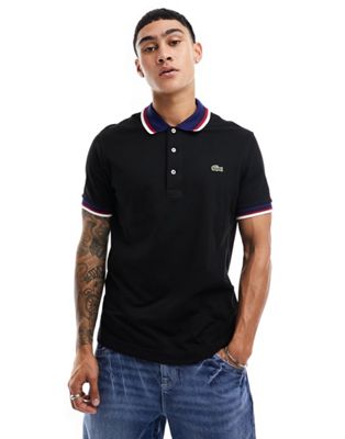 Lacoste tipped polo shirt in black
