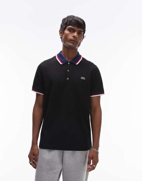 Lacoste tipped polo shirt in black - view 1