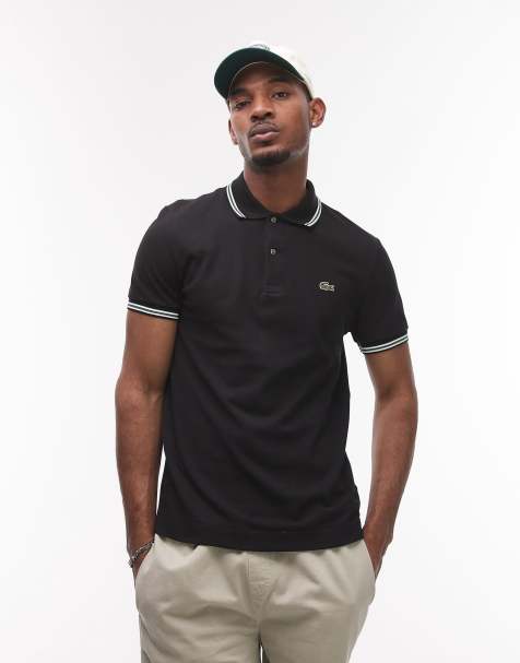 Lacoste tipped polo shirt in black