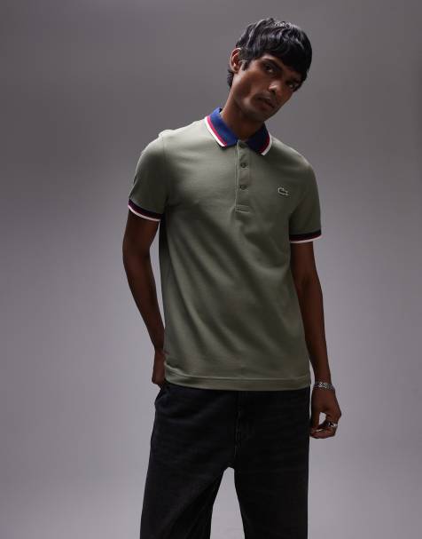 Lacoste tipped polo shirt in khaki green - view 1