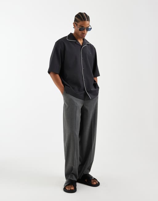 Lacoste tipped short sleeve resort shirt in charcoal, 4 of 5