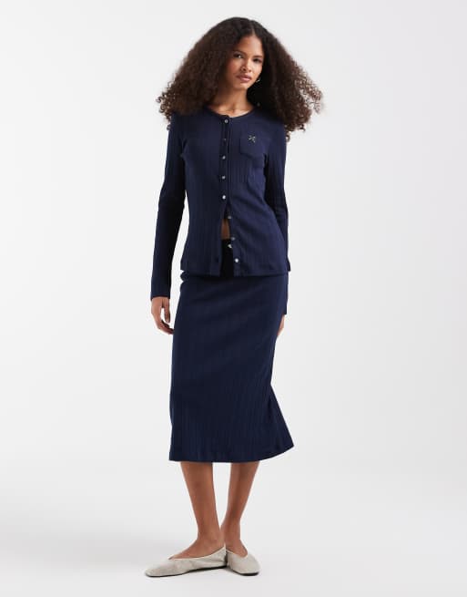 Lacoste - Top d'ensemble boutonné à manches longues en maille pointelle - Bleu marine, 2 de 4