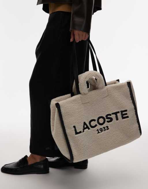 Lacoste – Torba typu tote w kolorze naturalnym i czarnym