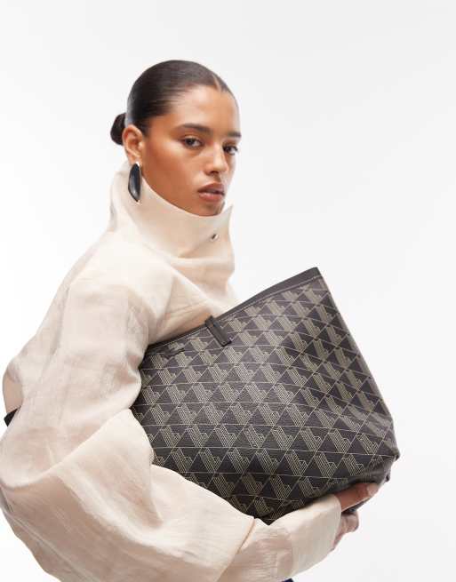 Lacoste - Tote tas met print en schouderband in zwart/bruin, 3 van 4
