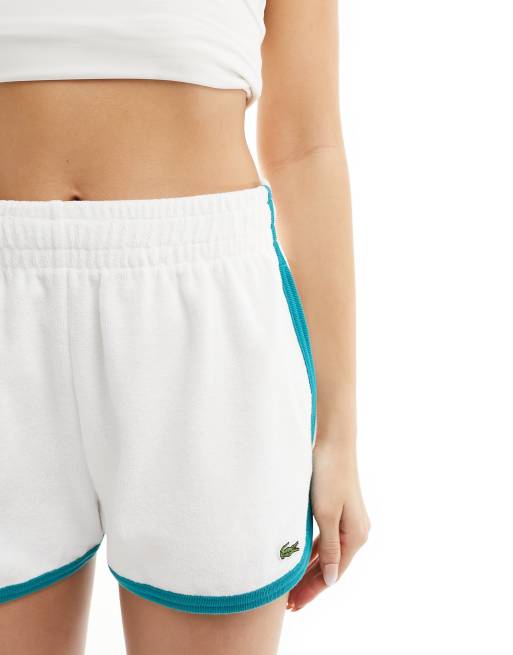 Lacoste towelling shorts with contrast edge in white, 4 of 5