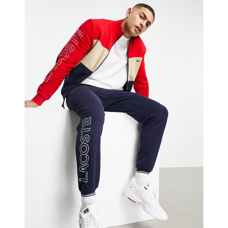 Red and white lacoste on sale tracksuit