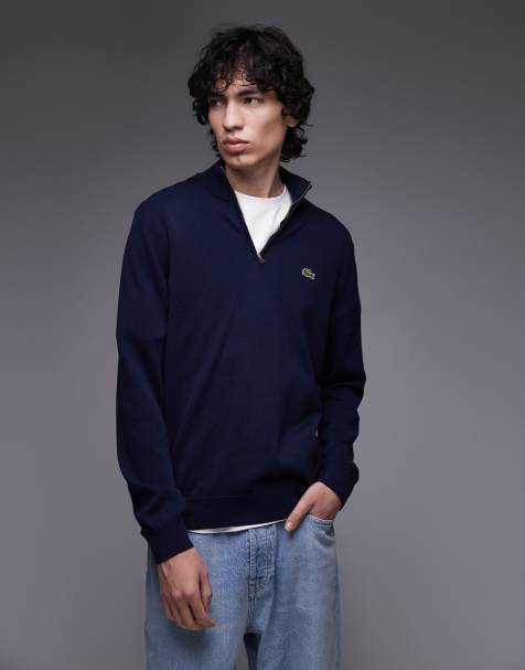 Lacoste - Trui met kwartrits in marineblauw - view 1