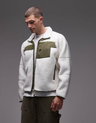 Lacoste Lacoste two tone fleece jacket in white