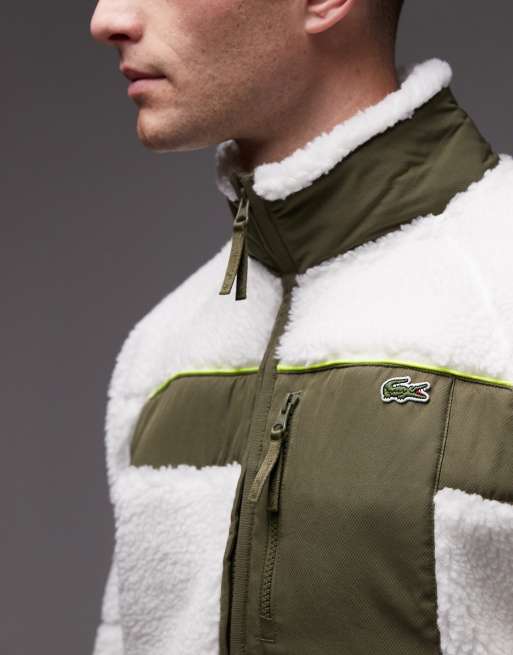 peate♡2 tone Fleece Jacket Lacoste two tone fleece jacket in white | ASOS